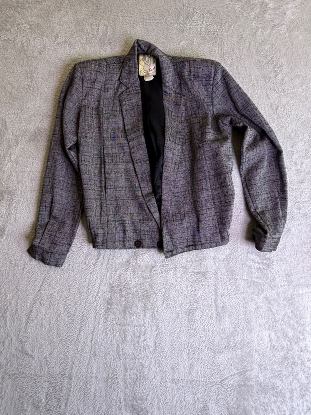 Vintage 80’s Touch  Womens Gray Tweed Cropped Blazer Jacket S